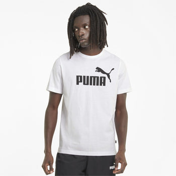 T-shirt bianca da uomo con logo sul petto Puma Essentials, Abbigliamento Sport, SKU a722000213, Immagine 0